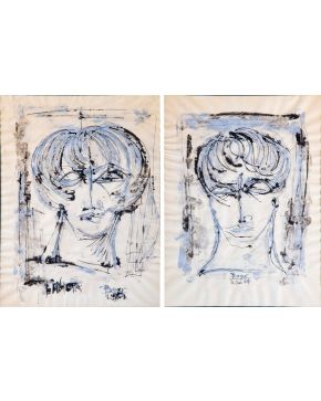 2008-AGUSTÍN BOYER SALVADOR (1940) Pareja de retratos" Acuarela y tinta negra s