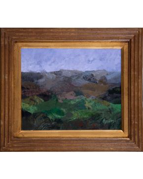 34-JOSÉ VEGA OSSORIO (Mérida 1945-2015) Paisaje extremeño".  Óleo sobre table