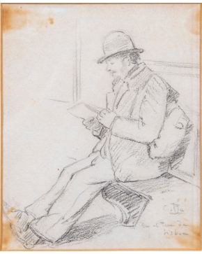 38-CECILIO PLA (Valencia 1860-Madrid 1934) Hombre con bombín".  Dibujo a lápi