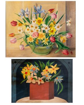 1-MARY SCANLON Y SORAYA GARCÍA Florero", "Spring study" Pareja de bodegones 