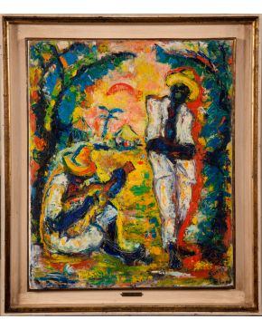 11-SANTI SUROS (Barcelona 1909-1982) Jazz". 1957 Óleo sobre lienzo Firmado