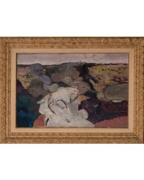 4-JAVIER CLAVO (Madrid 1918-1994) Tierras de.." Óleo sobre lienzo Firmado