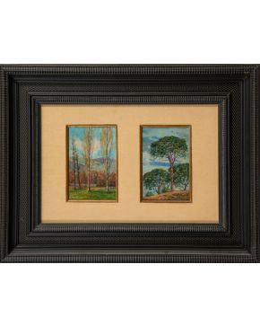 481-JUAN FERRER CARBONEL 1892-1985 Pereja de paisajes enmacados en un mismo marco