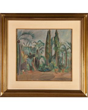 36-EMILIO VARELA (Alicante 1887-1951)  Paisaje con palmeras" Óleo sobre cartó