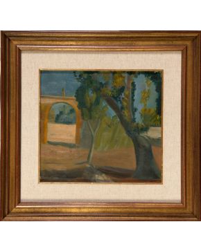 35-EMILIO VARELA (Alicante 1887-1951)  Paisaje con dintel"  Óleo sobre cartón