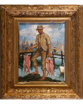 51-ATRIBUIDO A ENRIQUE MARTÍNEZ CUBELLS (Madrid 1874-Málaga 1947) Pescador" Ó