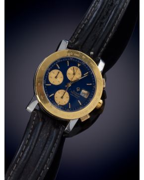 920-GIRARD-PERREGAUX" RELOJ DE PULSERA CON CAJA EN ACERO Y BISEL EN ORO AMARILLO, MOVIMIENTO AUTOMÁTICO. Esfera azul con