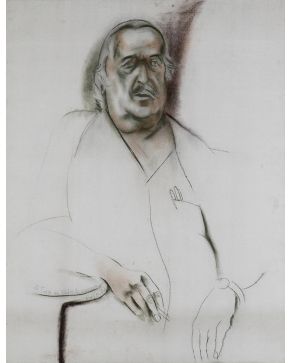 2013-JAVIER CLAVO (Madrid 1918-1994) Retrato de Tono Lara". 1973 Óleo sobre lienzo Firmado y fechado 1973 Medidas: 116 x 88 cm. "