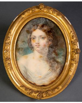 2060-ESCUELA INGLESA S. XIX “Retrato de joven” Óleo sobre lienzo. Medidas: 30 x 23 cm.