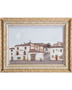 2038-PALACIOS  “Vista de pueblo” Óleo sobre lienzo. Medidas: 60 x 73 cm.