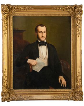 2061-CARLOS LUIS DE RIBERA Y FIEVE (Roma, 1815- Madrid, 1891) Retrato de caballero" Óleo sobre lienzo.  Firmado y fechado en 1849. Medidas: 98 x 80 cm