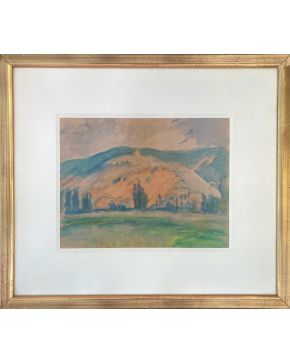 43-NICANOR PIÑOLE (Gijón 1878 - 1978) Paisaje con montaña"  Acuarela sobre papel  Firmado Medidas: 22,5 x 29 cm."