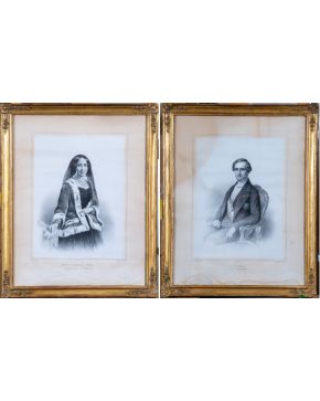2059-Pareja de litografías inspiradas en dos retratos de Raimundo de Madrazo,  José María Gutiérrez de Estrada" y "Genoveva Gutiérrez de Estrada, Cond