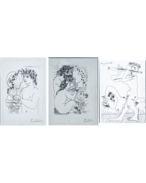 2033-Serie decorativa enmarcada con trece dibujos reproducidos de Picasso,  Medidas: 40 x 35 cm. con marco 