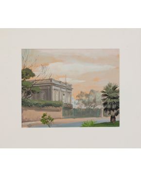 55-RAMÓN GAYA (Murcia 1910-Valencia 2005) Casa Paseo de la Reforma". 1942 Acuarela sobre papel Firmado y fechado 1942 Medidas: 36,5 x 44 cm."