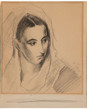 11-RAMÓN GAYA (Murcia 1910-Valencia 2005) Del Greco". 1947 Carboncillo sobre papel Firmado, fechado y titulado "Del Greco 1947" Medidas: 32 x 28,5 cm.