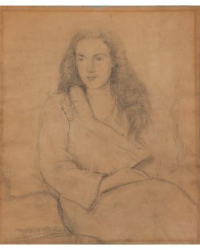 16-TIMOTEO PÉREZ RUBIO (Oliva de la Frontera, Badajoz 1896-Río de Janeiro 1977) Retrato de Blanca Chacel". 1937 Carboncillo sobre papel Firmado y fech