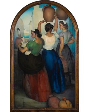 39-RAFAEL PELLICER (Madrid 1906-1963) Mozas" Óleo sobre lienzo  Firmado y titulado al dorso "Mozas" Medidas: 199 x 121 cm."