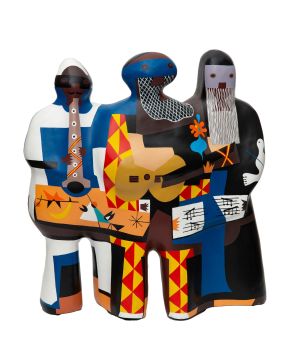 64-EQUIPO CRÓNICA ( Manolo Valdés y Rafael Solves 1965-1981) Los tres músicos". 1971 Pintura sobre cartón piedra   Firmado  Numerado 9/25 Medidas: 65 