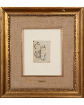 49 A-ISIDRE NONELL (Barcelona 1873 - 1911) Dos campesinas" Lápiz sobre papel Medidas: 13,2 x 10 cm.  Procedencia histórica: -Galería El Cisne, Madrid"