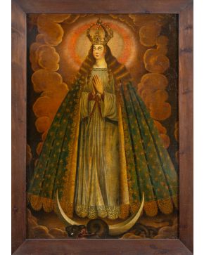 996-ESCUELA ESPAÑOLA.  Primera  mitad del S. XVII Inmaculada Concepción" Óleo sobre lienzo Medidas: 154 x 103 cm."