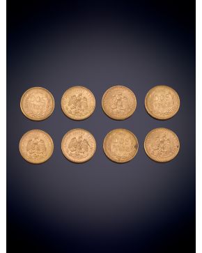 705-LOTE FORMADO POR 13 MONEDAS DE DOS PESOS MEXICANOS EN ORO AMARILLO DE 18K.