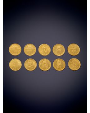 706-COLECCIÓN DE 18 MONEDAS CACIQUES DE VENEZUELA EN ORO AMARILLO DE 18K.