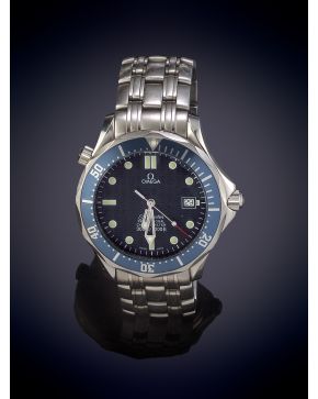 718-OMEGA"" SEAMASTER. RELOJ DE PULSERA PARA CABALLERO. Caja y brazalate en acero, movimiento automático. Efera azul con numeración