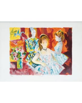 2023-EMILIO GRAU SALA (Barcelona 1911- París 1975)  Dama leyendo", "Le cirque" Pareja de  litografías sobre papel