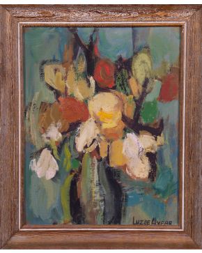 2024-LUZ DE ALVEAR (1926-2001) “Florero” Óleo sobre tablero entelado Firmado Medidas: 39 X 42 CM.  
