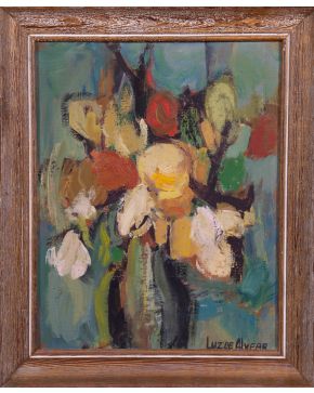 2024-LUZ DE ALVEAR (1926-2001) “Florero” Óleo sobre tablero entelado Firmado Medidas: 39 X 42 CM.  