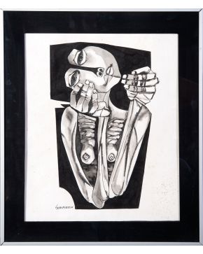 23-OSWALDO GUAYASAMÍN (Quito 1919-Baltimore 1999) Tristeza andina. Serie la Edad de la Ternura". 1976 Tinta aguada