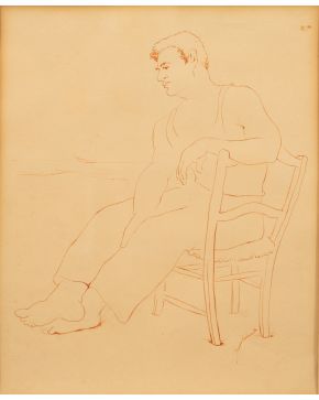 2038-GENARO LA HUERTA (1905-1985) Hombre sentado" Plumilla/tinta sobre papel Medidas: 30 x 23cm."