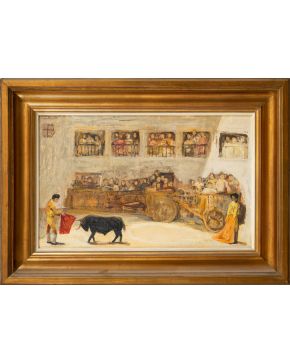 2044-MANUEL MINGORANCE ACIEN (1920-2014) Corrida de toros" Óleo sobre lienzo  Firmado Medidas: 57 x 36 cm