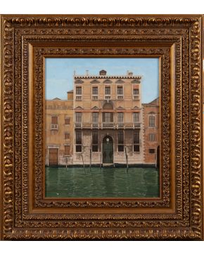 365-N. NAITO Vista de un palacio del Canal de Venecia" Óleo sobre táblex Firmado ángulo inferior derecho: "N. N