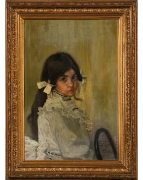 19-DANIEL VÁZQUEZ DÍAZ (Nerva, Huelva 1882-Madrid 1969) Retrato de niña" Óleo sobre lienzo Firmado y dedicado