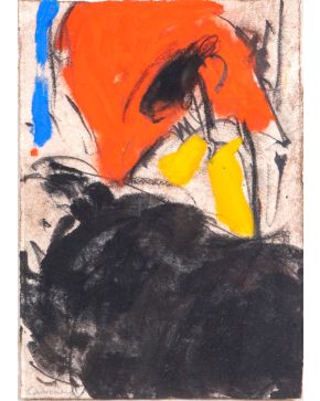 1-MARÍA CARBONERO (Palma de Mallorca 1956). Tauromaquia". Pastel y acuarela sobre papel. Firmado. Medidas: 28 x 19,5 cm.