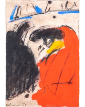 5-MARÍA CARBONERO (Palma de Mallorca 1956). Tauromaquia". Pastel y acuarela sobre papel. Firmado. Medidas: 28 x 19,5 cm.