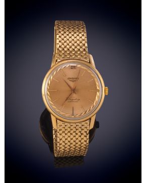 859-LONGINES" MODELO "FLAGSHIP" RELOJ DE PULSERA CON CAJA Y BRAZALETE MALLA EN ORO AMARILLO DE 18K.