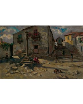 2028-RAMON ESTALELLA (Madrid 1893 -1986) Pueblo"" Óleo sobre lienzo firmado. Medidas: 60 x 93 cms""