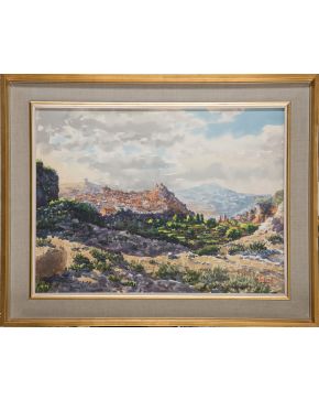 2016-PEDRO VILAROIG APARICI (Castellón de la Plana, 1914) Vista de Castielfabib"" Acuarela sobre papel. Firmada en el á