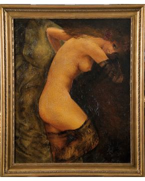 2010-JUAN VALENZUELA Y CHACÓN  (Madrid, 1932) Desnudo"" 1966 Óleo sobre lienzo. Firmado en el ángulo inferior izqui