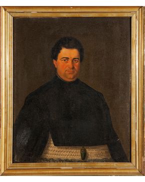 2044-ESCUELA ESPAÑOLA S. XIX Retrato del canónigo don José Duaso y Latre"" Óleo sobre lienzo. Medidas: 84 x 68 cm.""
