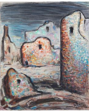 4-BRUNO BERÁN (Brno, República Checa 1881-Palma de Mallorca 1979) Ruinas"". 1979 Óleo sobre lienzo Firmado Al dorso fec