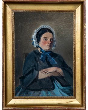 27-JEAN-BAPTISTE-CAMILLE COROT (París 1796 - 1875) "Portrait Présumé de Madame Robert". 1845 Óleo sobre lienzo