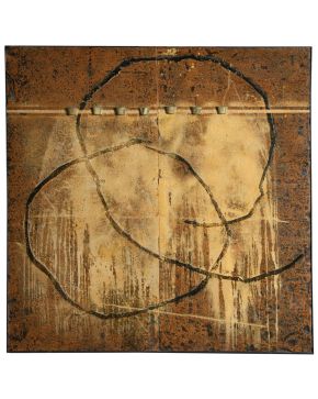 41-JOAN BENNASSAR (Pollença 1950) “Círculo al Este”. 1990 Óleo sobre madera y hierro Firmado y fechado al dorso Medida