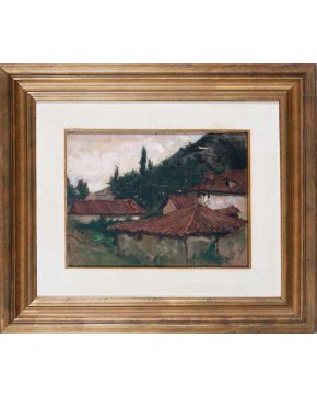 1-HELIODORO GUILLÉN (Alicante 1863 - Madrid 1940) Aldea"" Óleo sobre lienzo Firmado Medidas: 26 x 35 cm.""