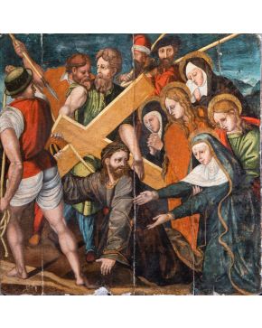 2121-ESCUELA ESPAÑOLA, S.XVII Cristo camino del Calvario" Óleo sobre tabla.  Medidas: 85,5 