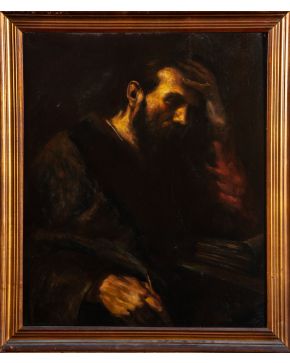 2116-ESCUELA ITALIANA, ca. 1900 Apostol o filósofo" Óleo sobre lienzo. Medidas: 75 x 63 cm.
