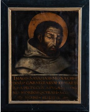 2117-ESCUELA ESPAÑOLA, ff. S. XVII-pp. S. XVIII San Anastasio" Óleo sobre lienzo. Medidas: 